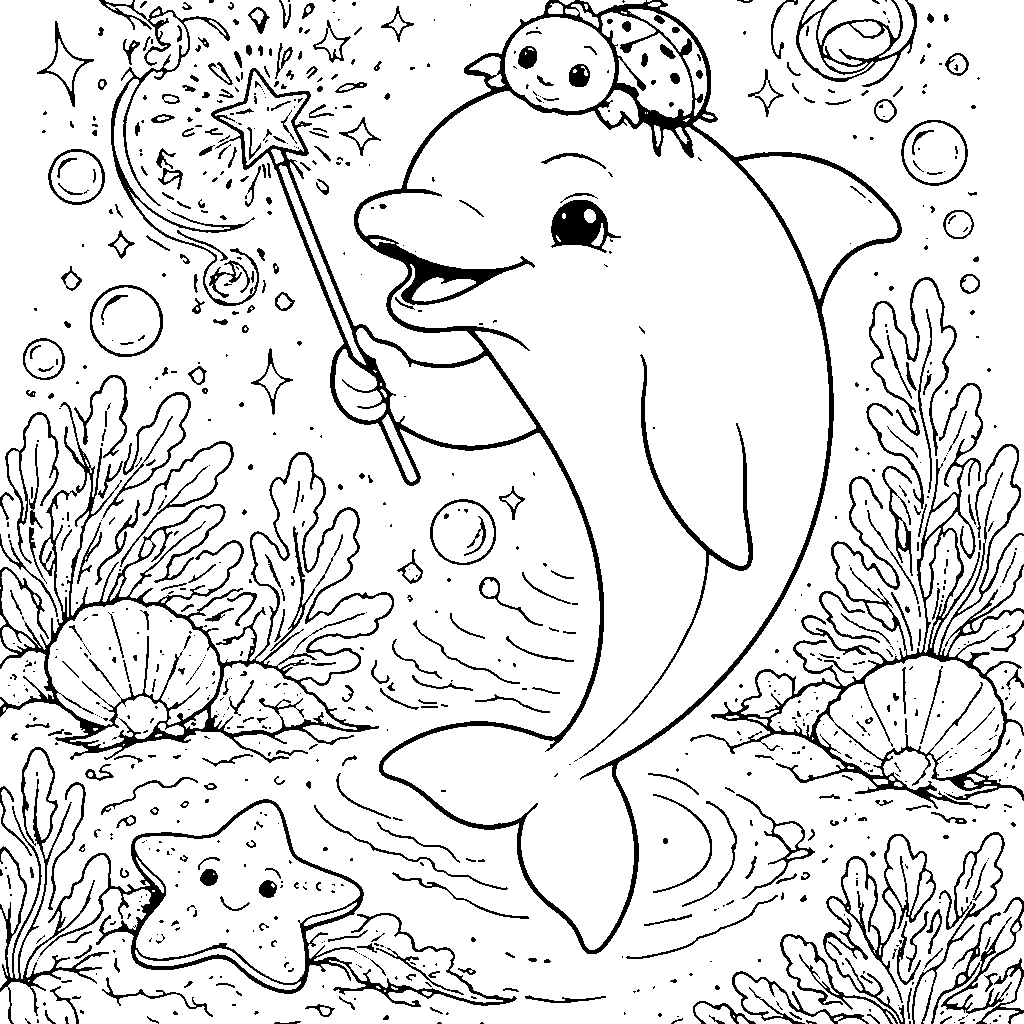 Dolphin with a Magic Wand Coloring Adventure