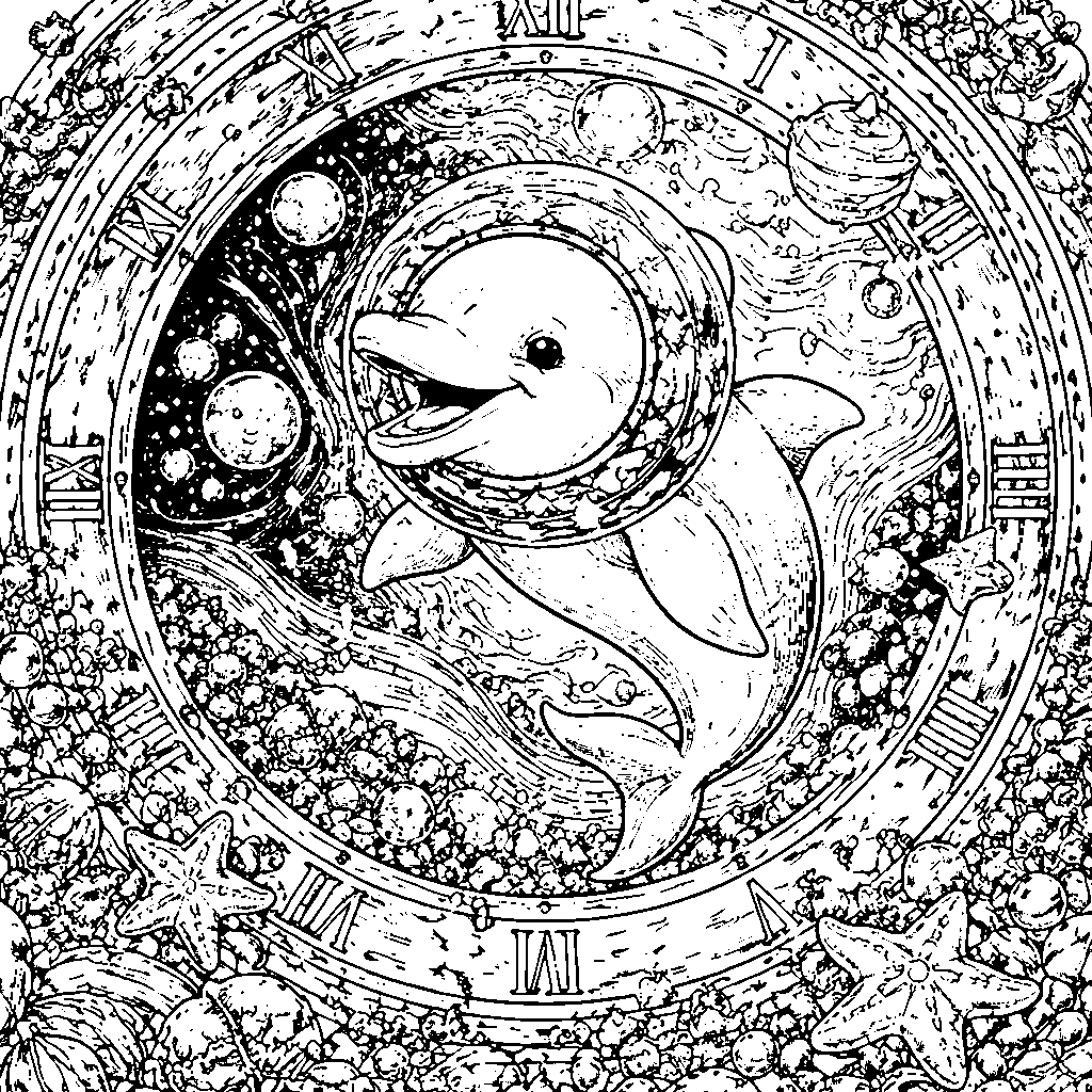 Dolphin in Space: Fun Printable Coloring Page