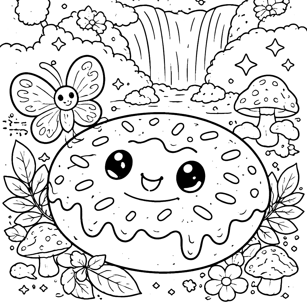 Whimsical Doughnut with a Butterfly Companion Coloring Page