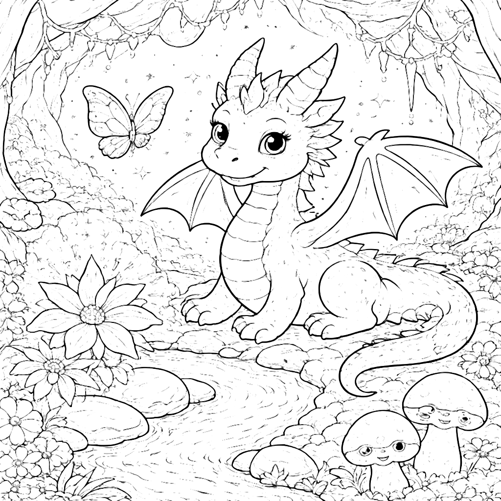Enchanting Dragon with Butterfly in a Magical Forest