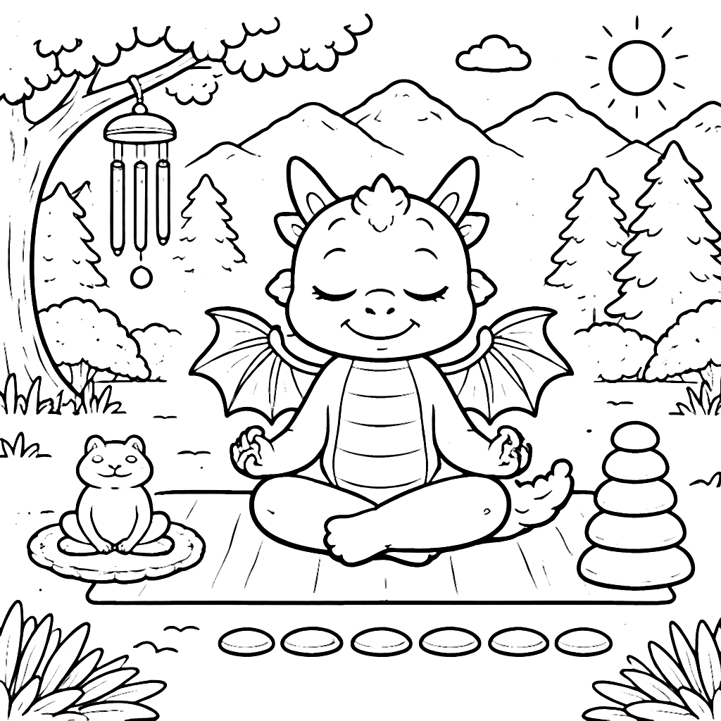 Dragon Practicing Yoga in a Serene Forest Clearing