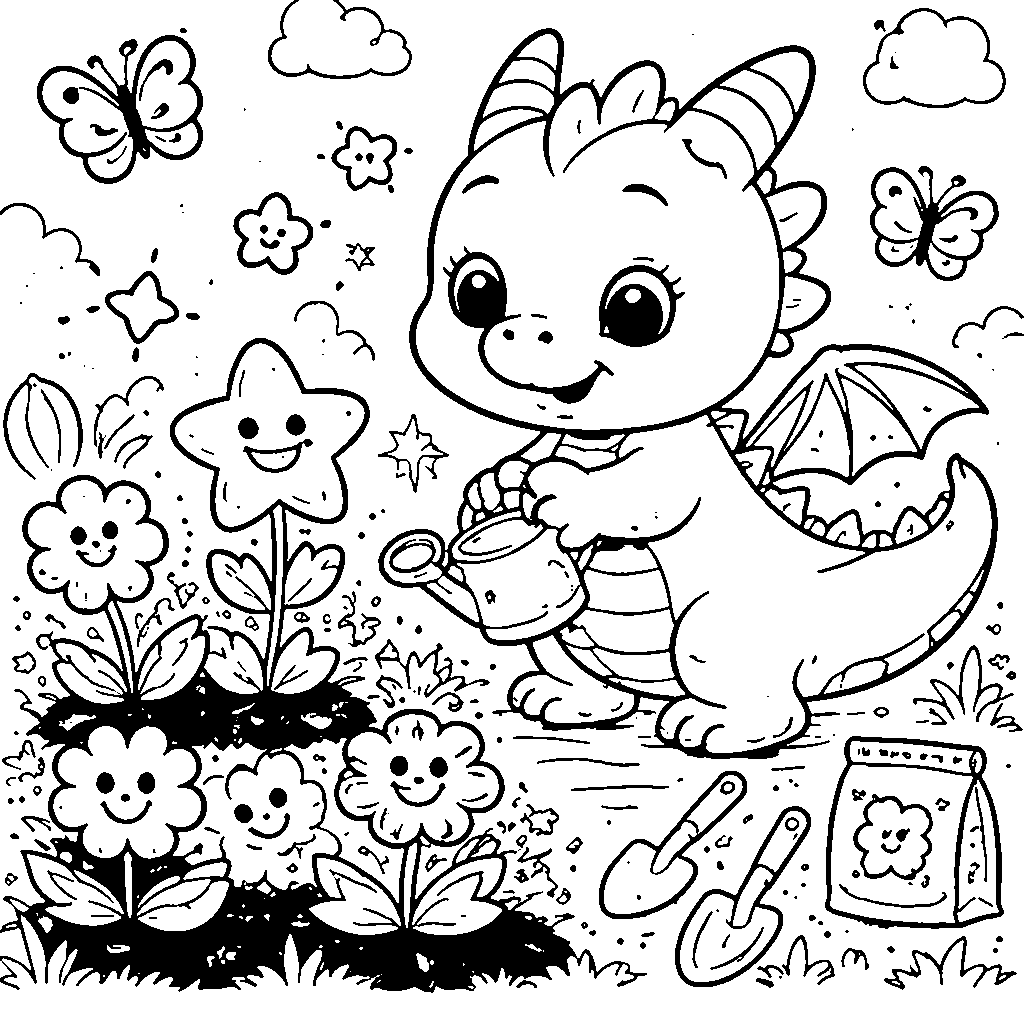 Dragon Garden Coloring Page