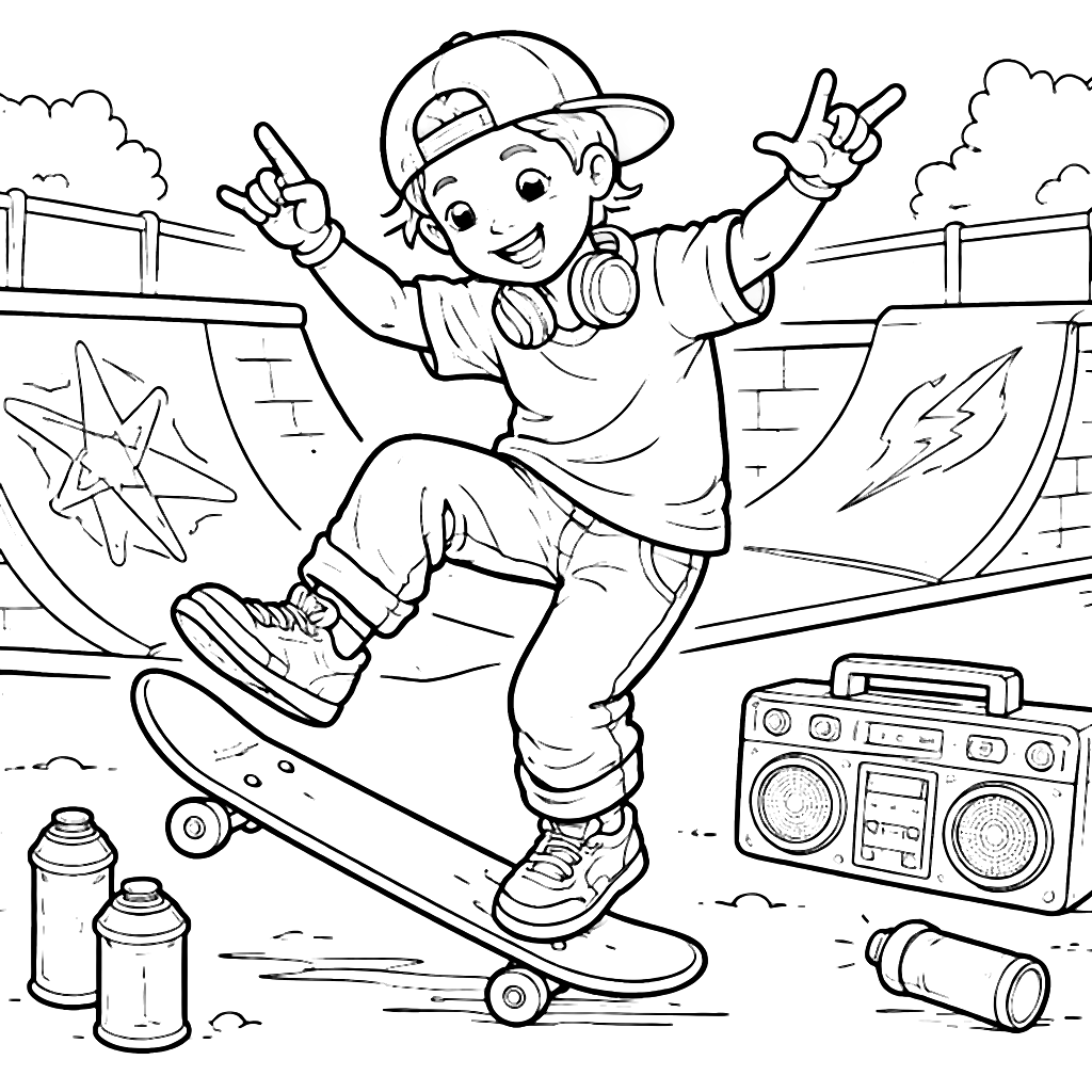 Energetic Skateboarder Coloring Page for Boys