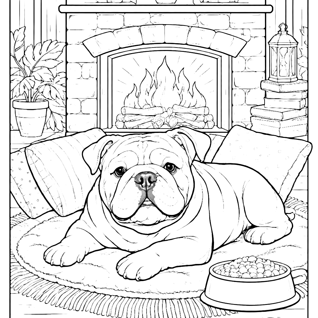 Cozy English Bulldog Coloring Page for Kids