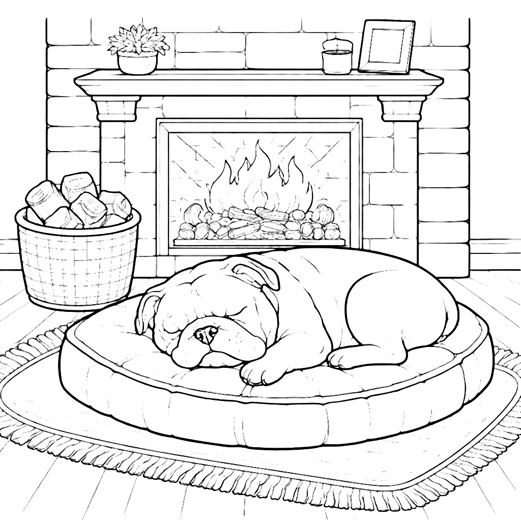 Cozy English Bulldog Coloring Page for Kids