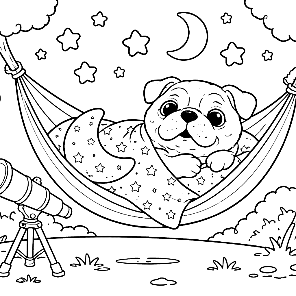 Cozy English Bulldog Stargazing in a Hammock