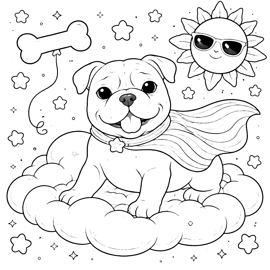 Coloring Page of an English Bulldog in a Rainbow Cape