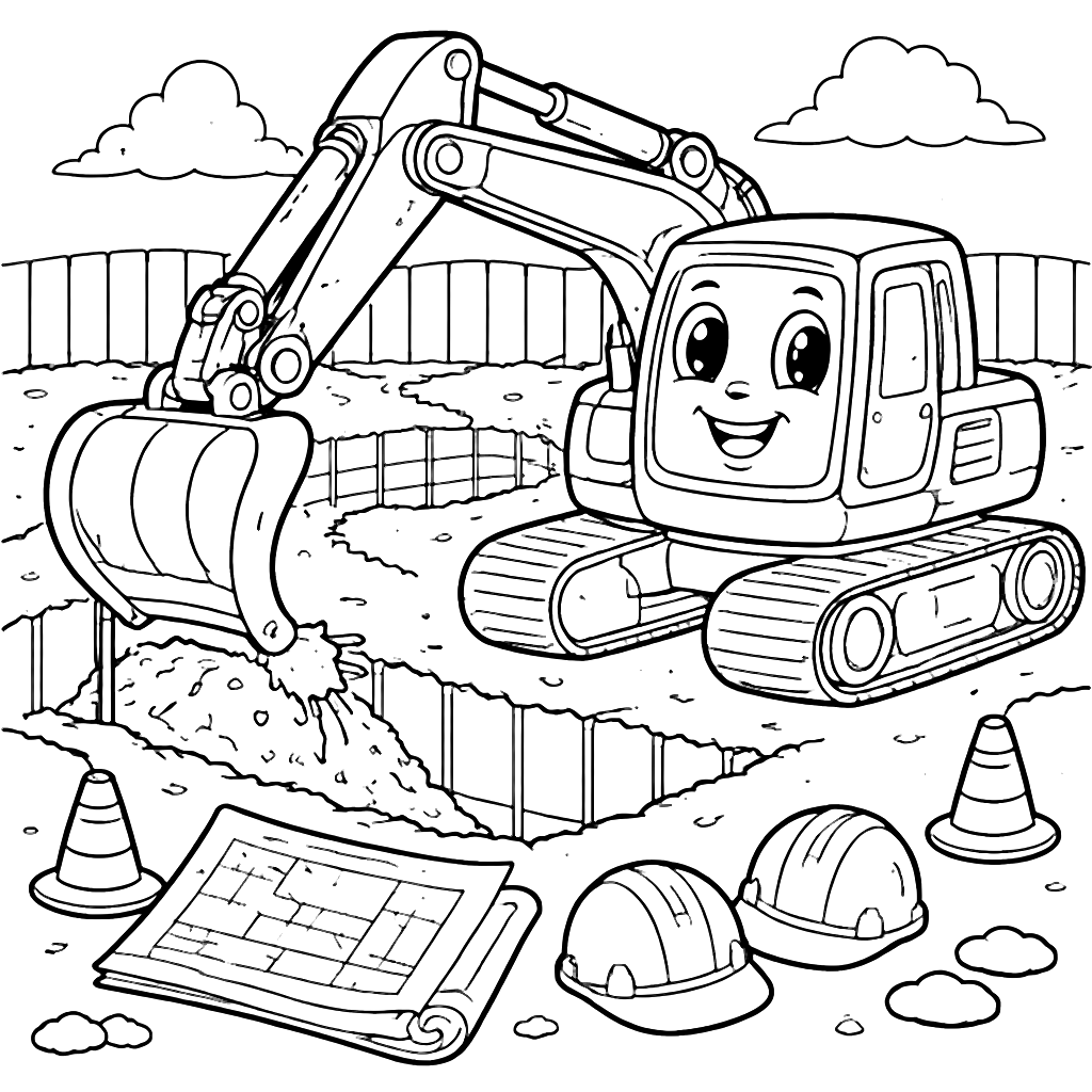 Excavator Coloring Page: Building a Foundation