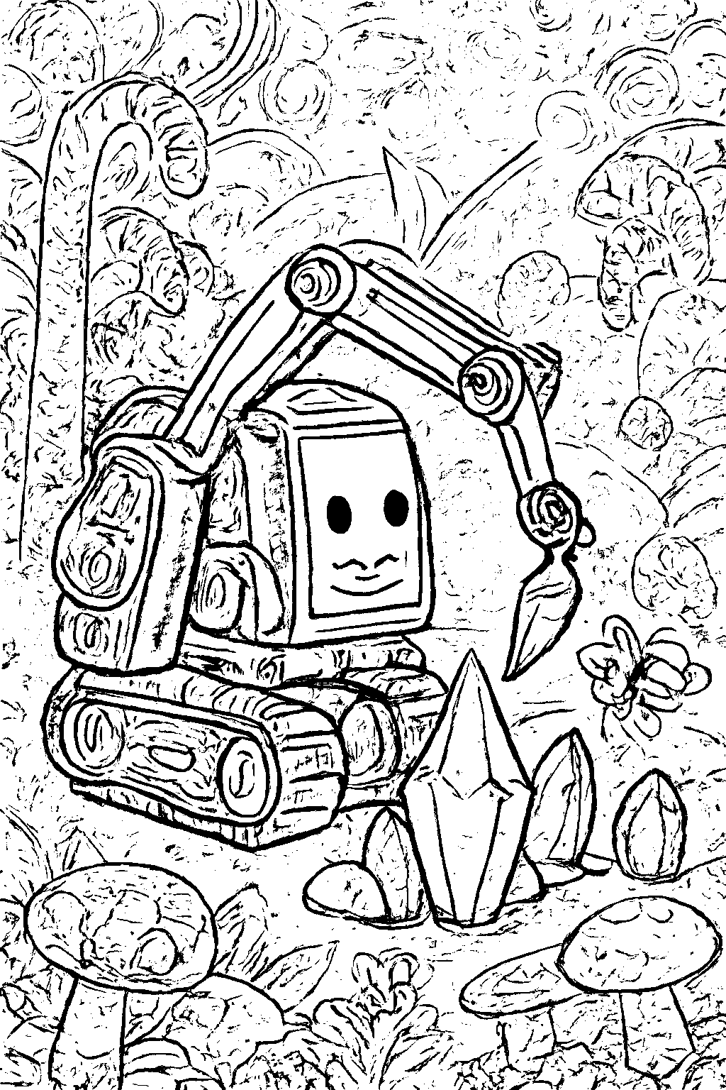 Excavator with a Backpack Coloring Page