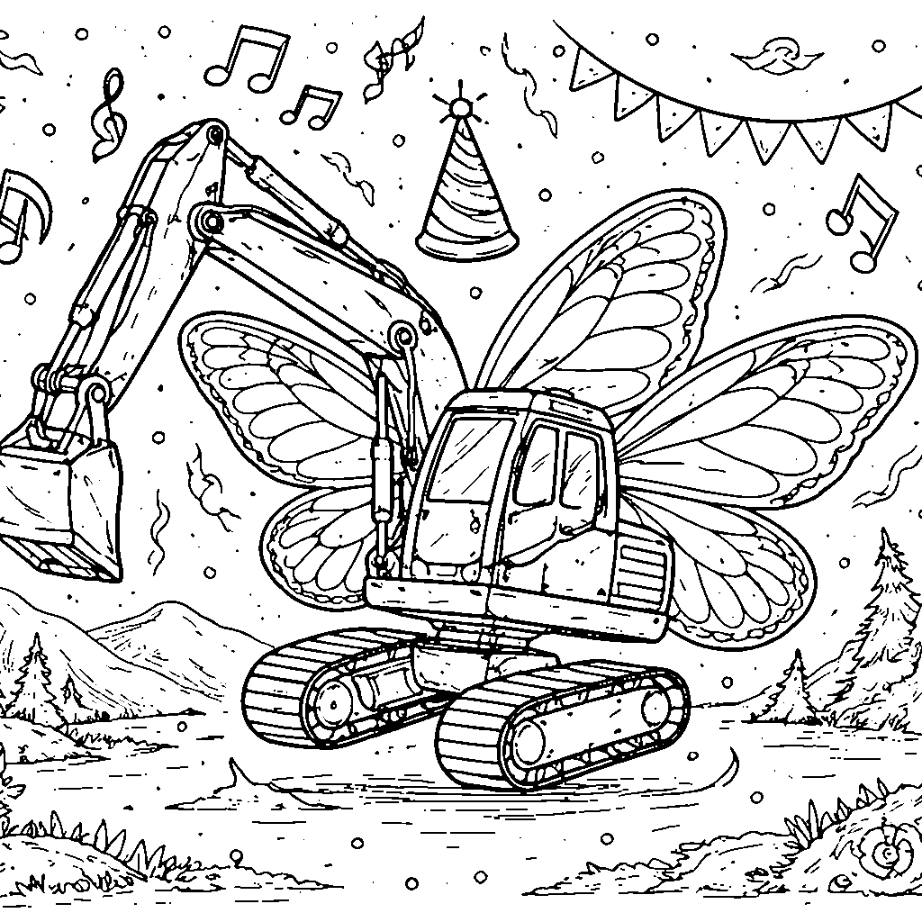 Colorful Excavator Adventure Coloring Page
