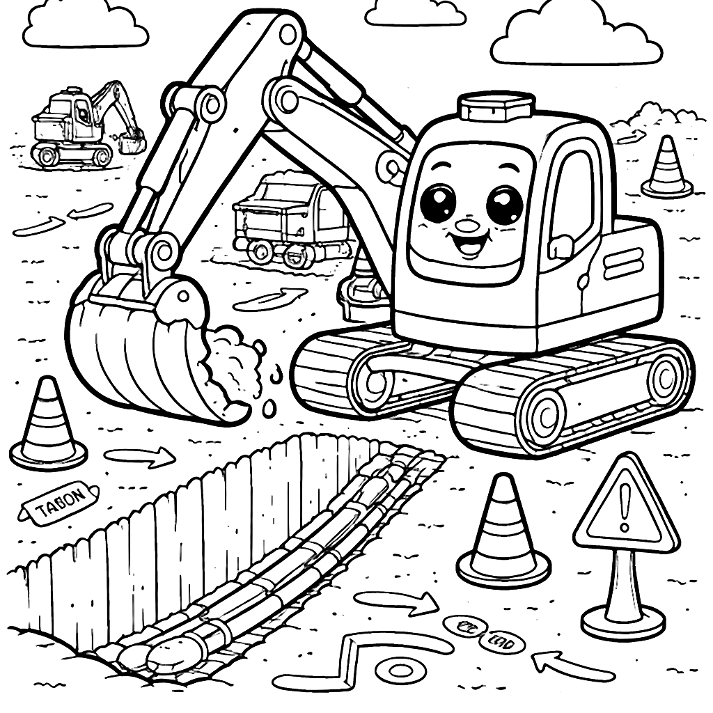 Excavators Coloring Page: Fun at the Construction Site