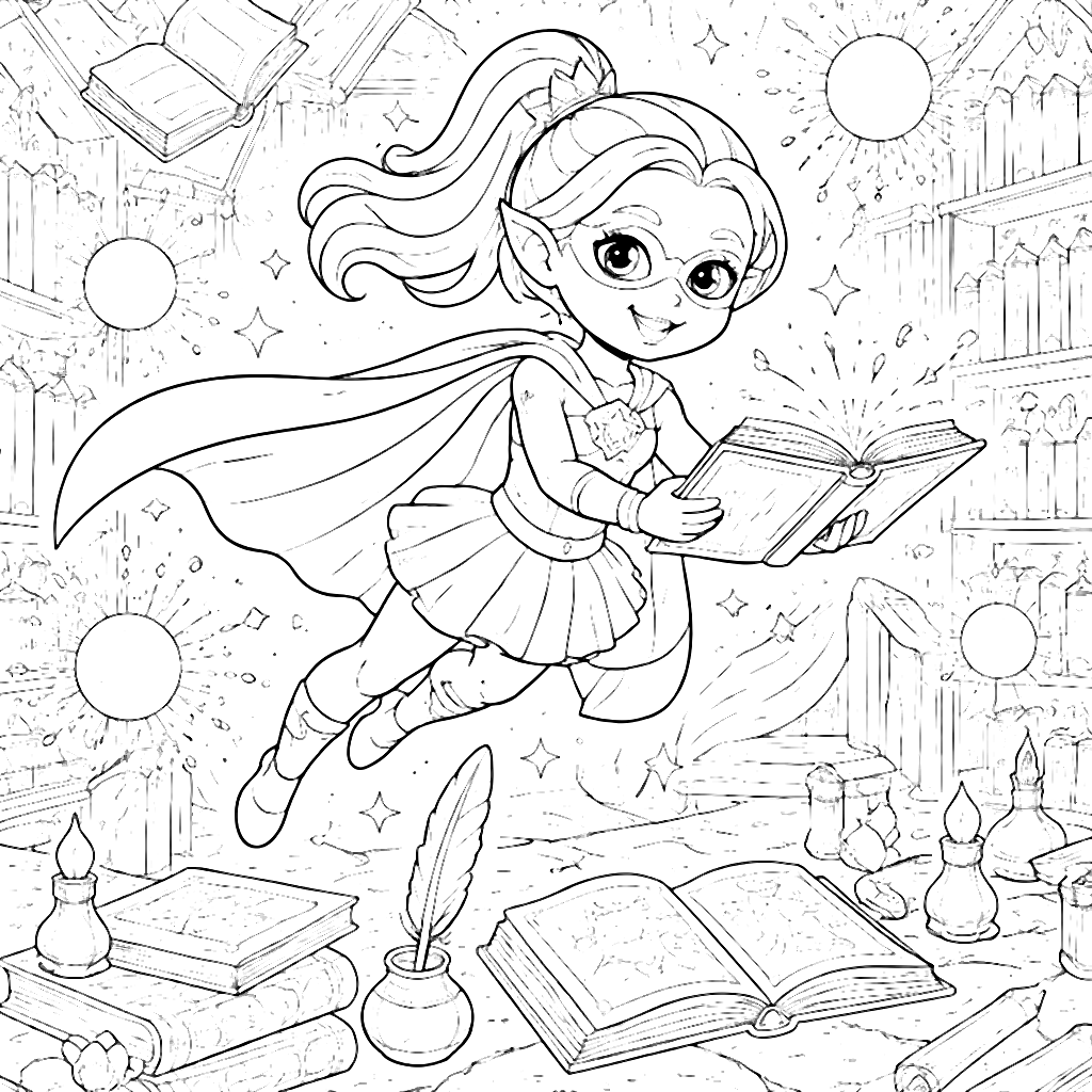 Enchanting Fairy in a Mystical Library Coloring Page