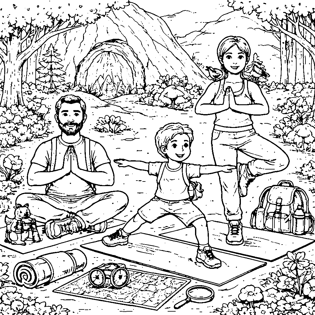 Adventurous Family of Explorers Coloring Page