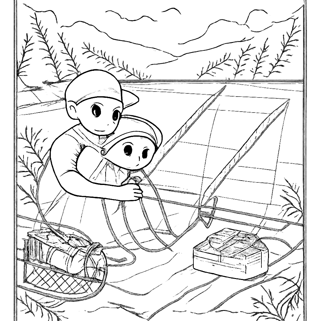 Father's Day Coloring Page: A Serene Lakeside Moment