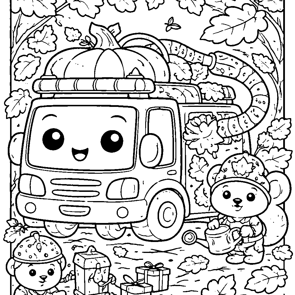 Brave Fire Truck Adventure Coloring Page