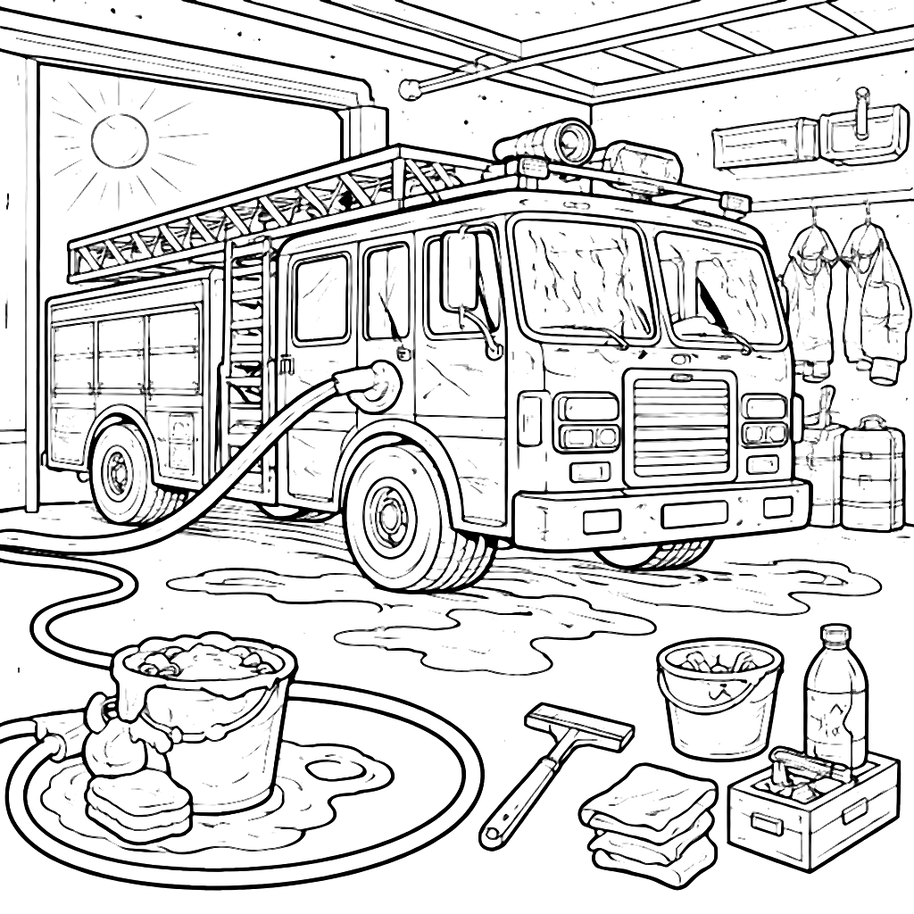 Fire Truck Coloring Page - Wash and Maintain Your Fire Truck