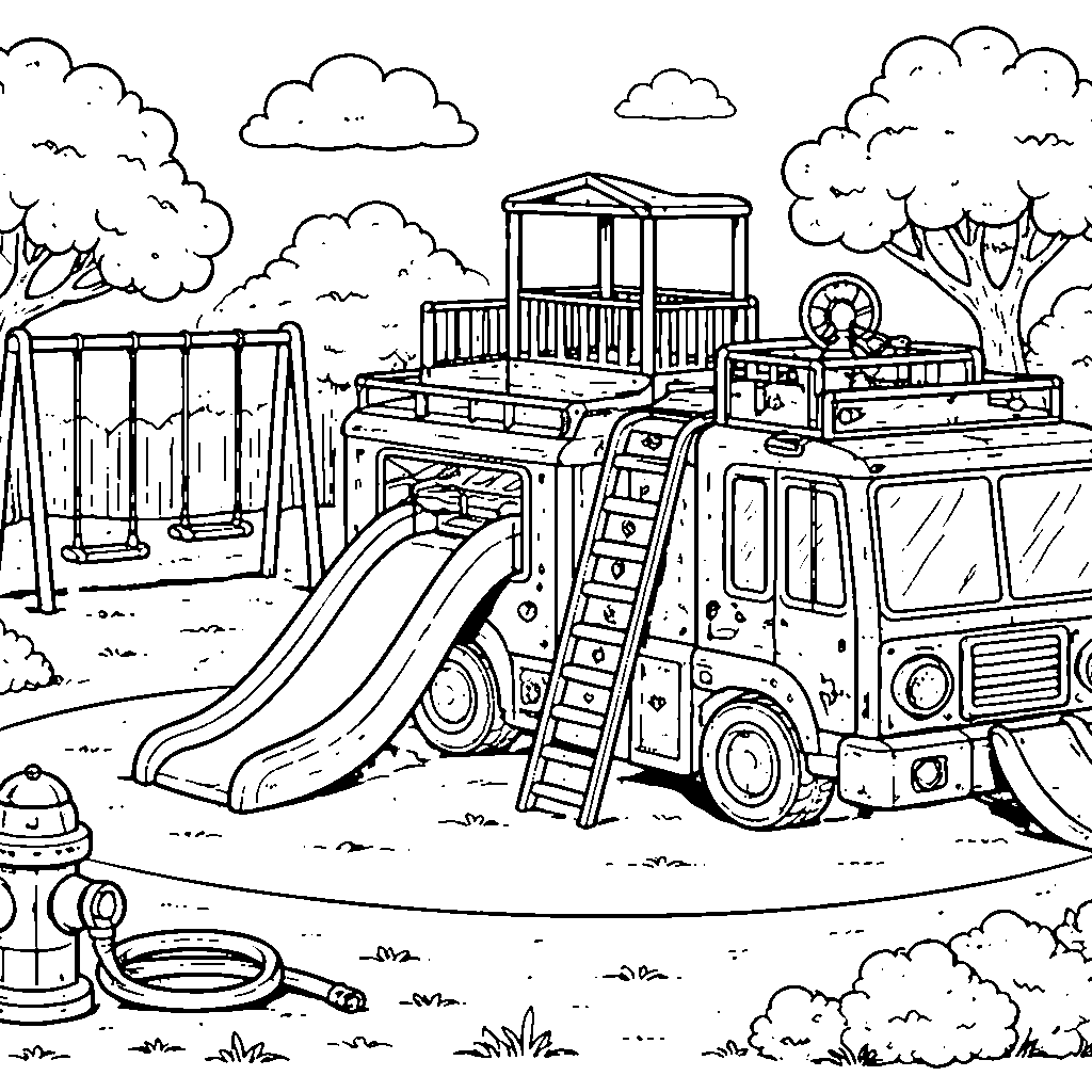 Fire Truck Playground Coloring Page