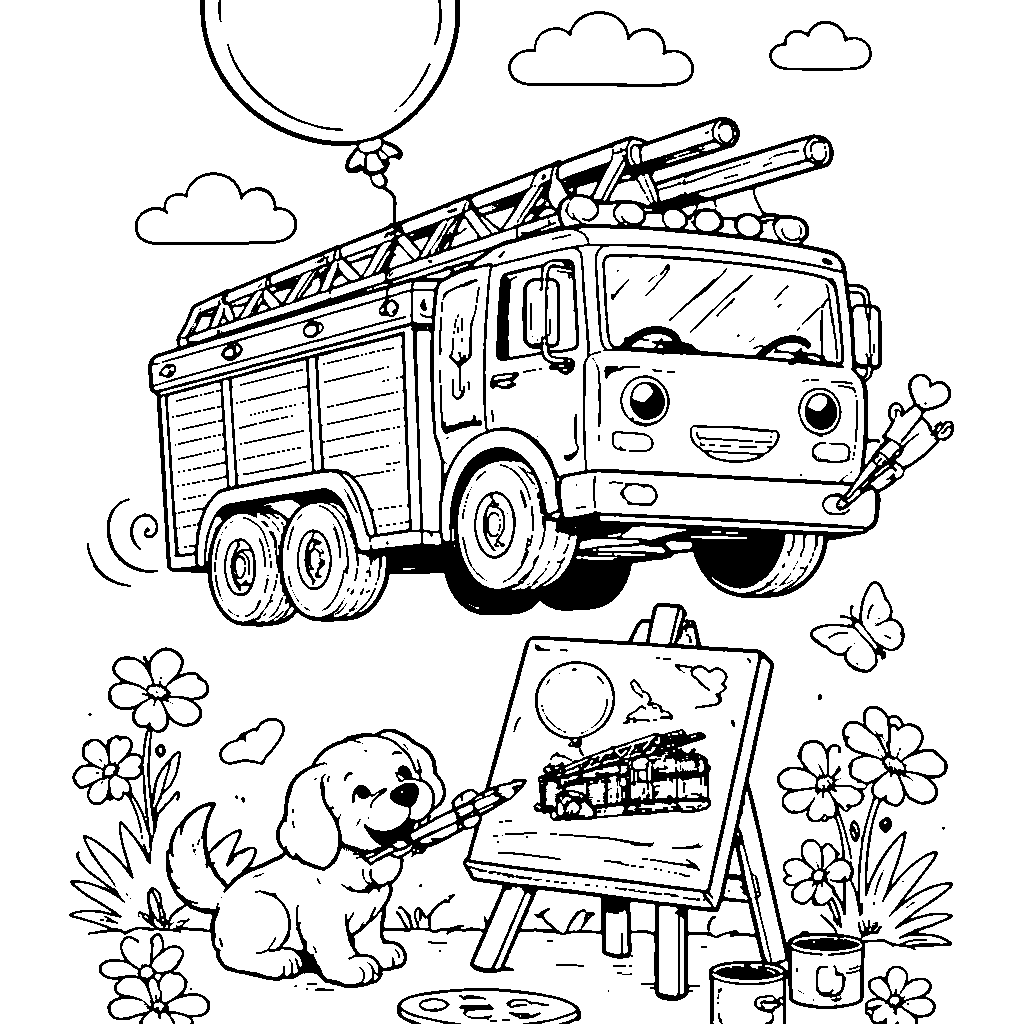Fire Truck Adventure with a Helium Balloon