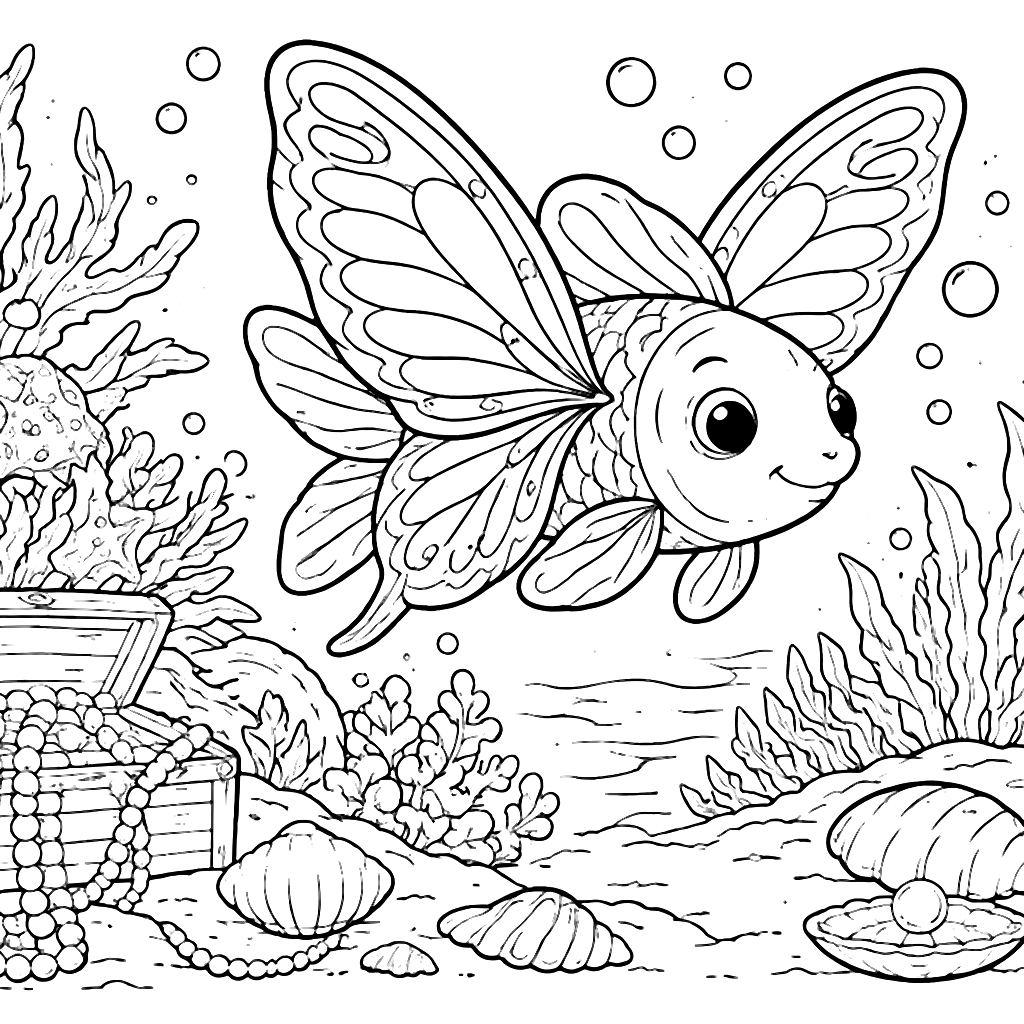 Whimsical Fish with Butterfly Wings Coloring Page