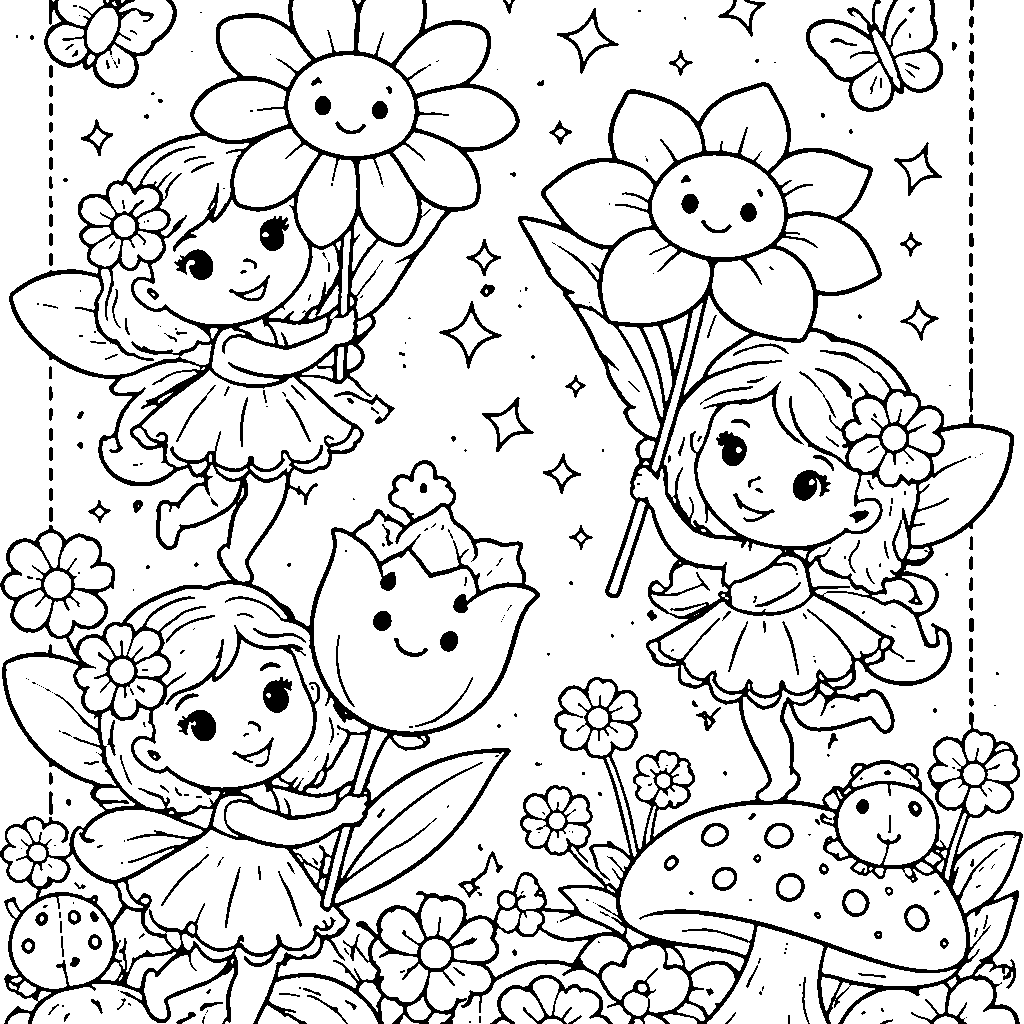 Flower Fairies Coloring Page for Kids