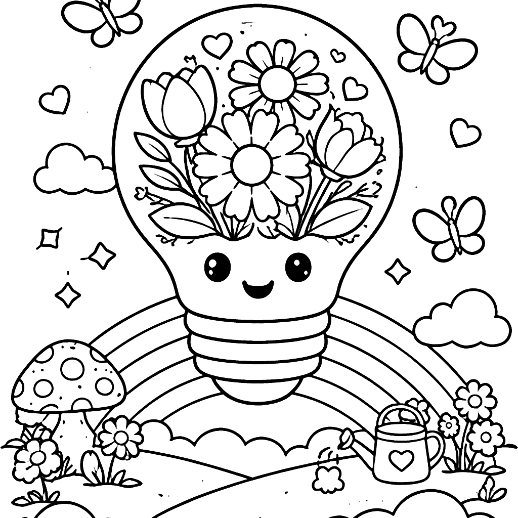 Enchanting Flowers in a Lightbulb - Coloring Page