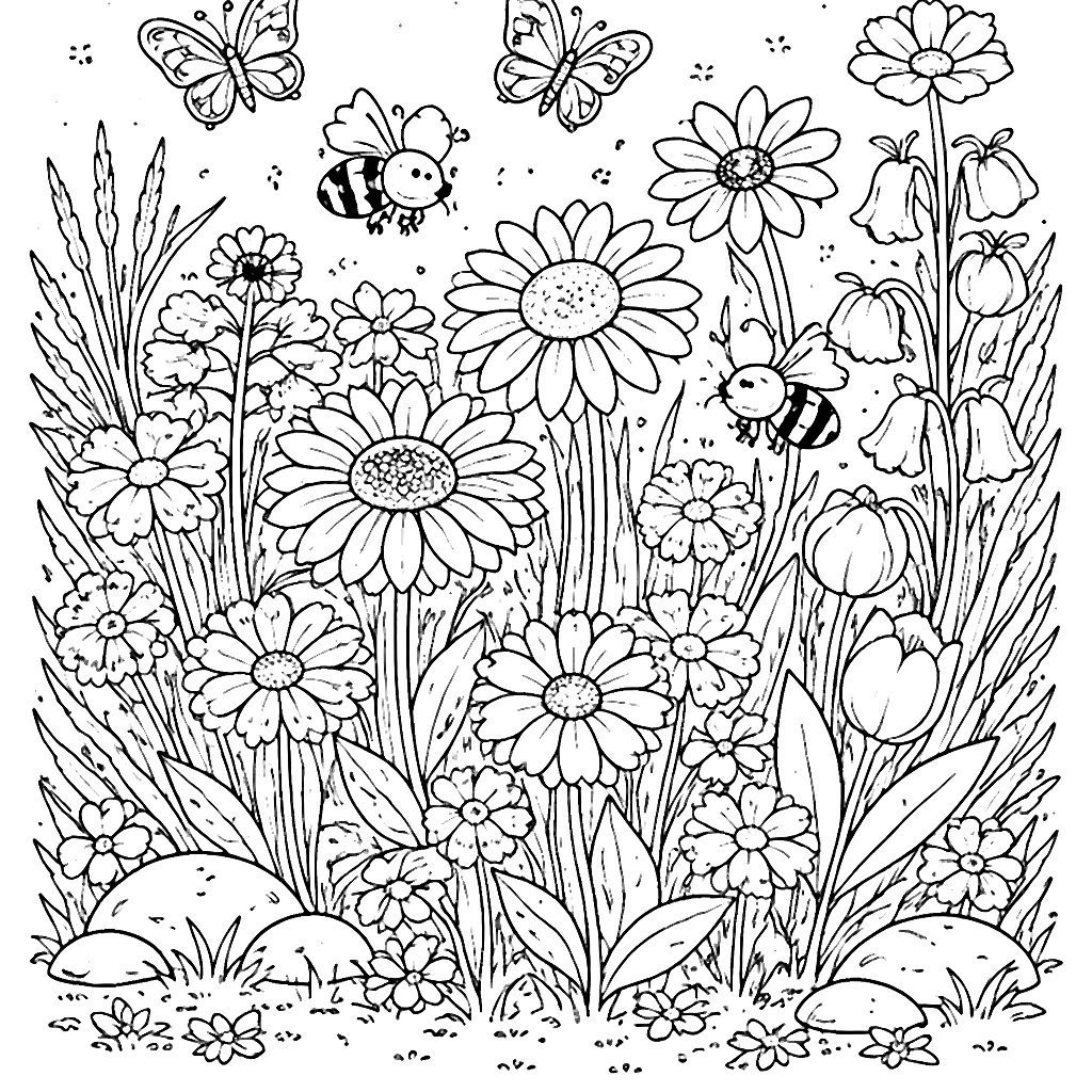 Beautiful Wildflowers in a Lush Meadow Coloring Page