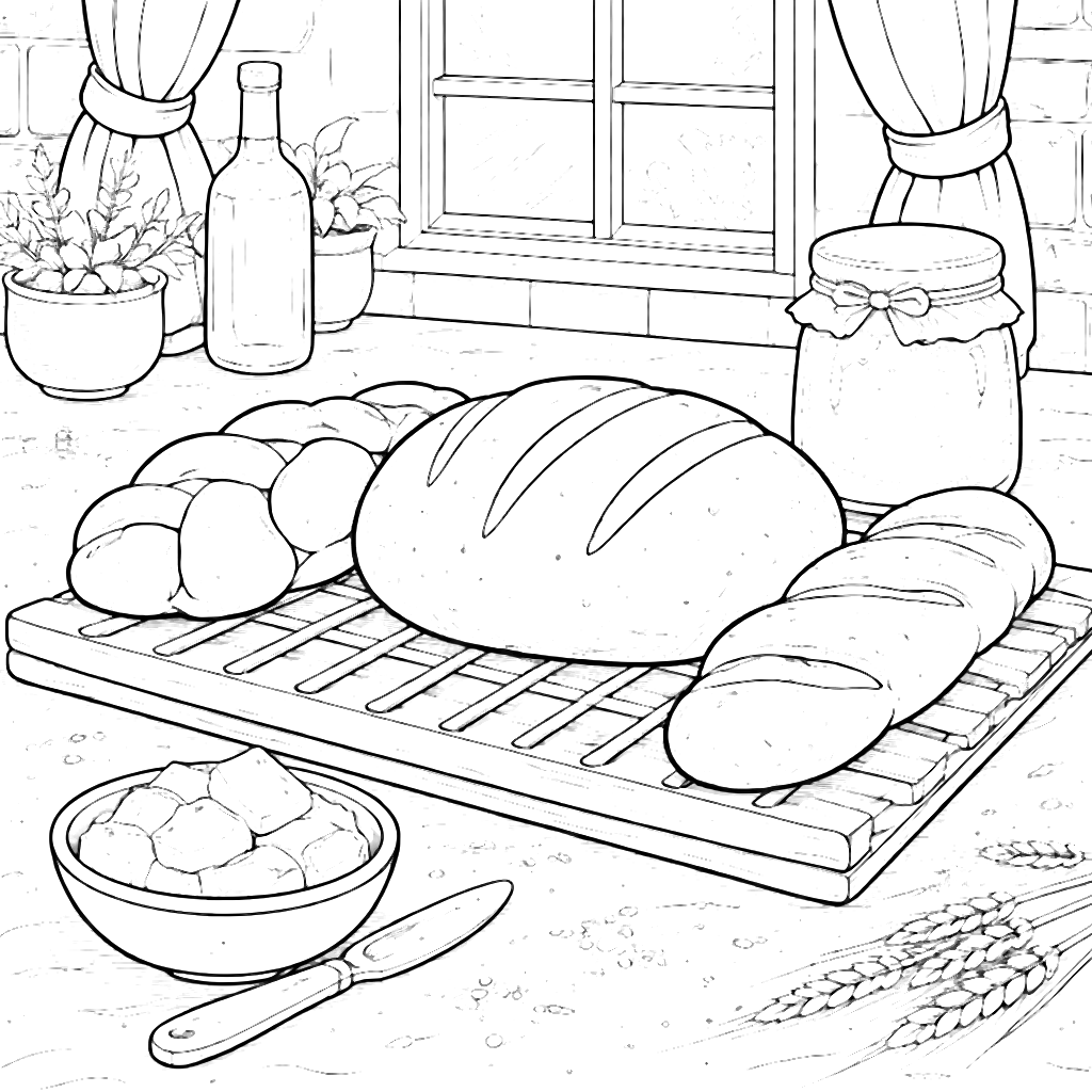 Freshly Baked Bread Coloring Page for Kids