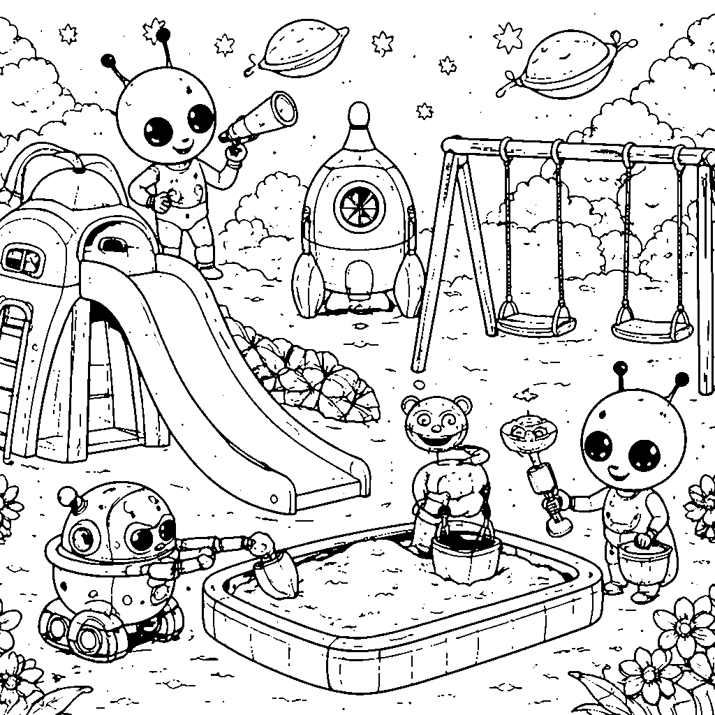 Friendly Alien Planet Explorers Coloring Page