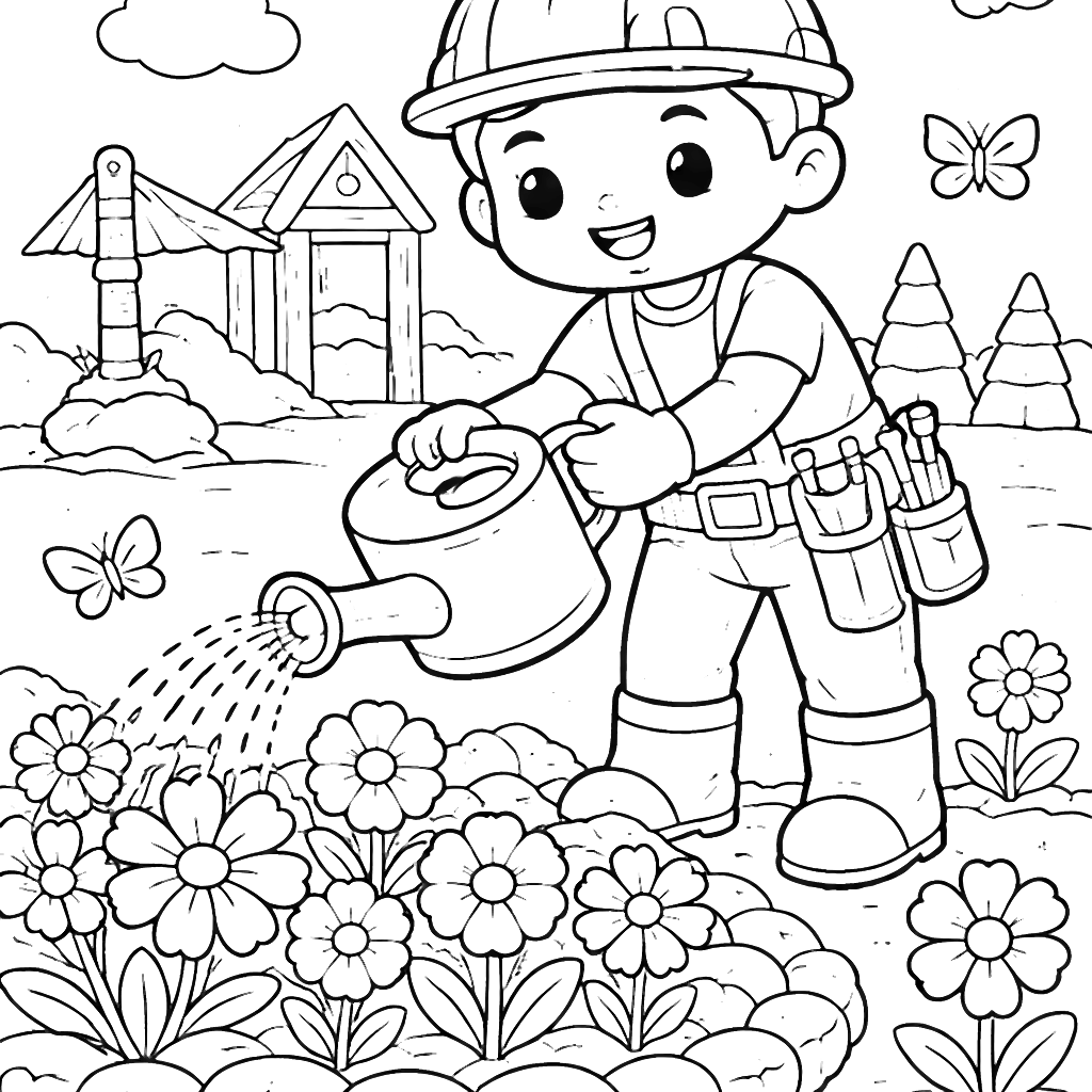 Coloring Page of a Friendly Construction Worker