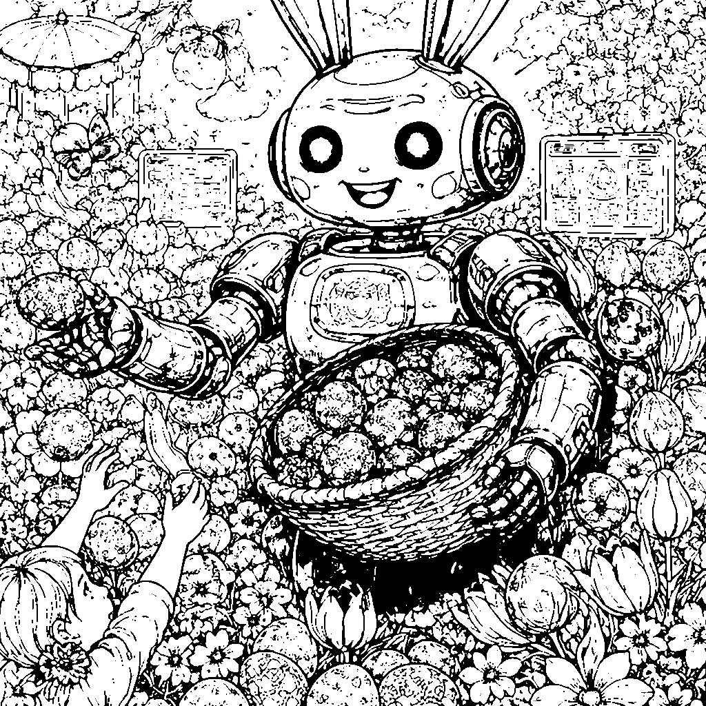 Friendly Easter Robot Coloring Page