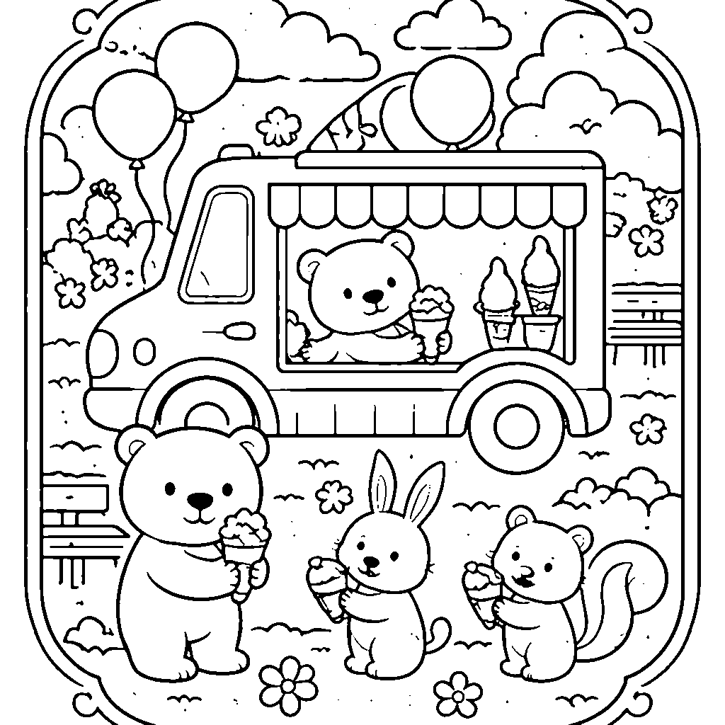 Friendly Ice Cream Truck Coloring Page