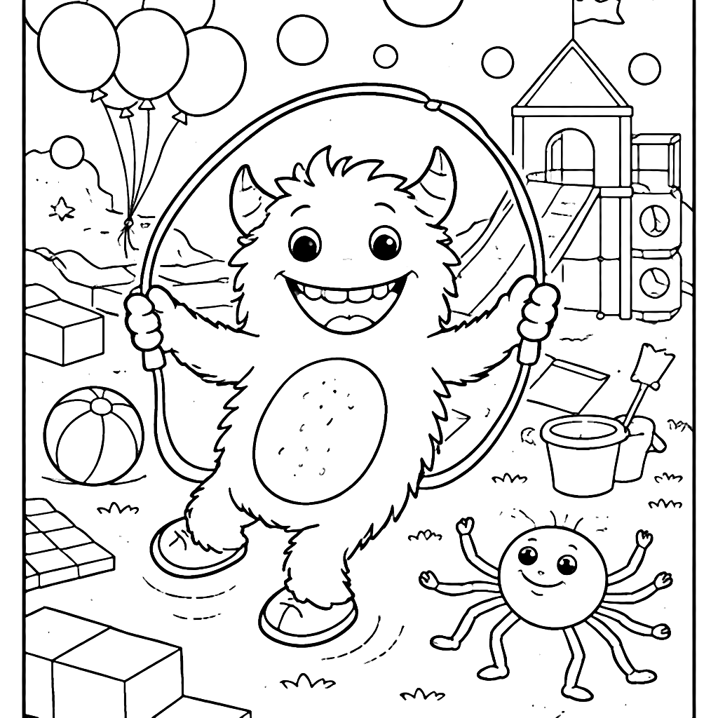 Colorful Friendly Monster and Spider Coloring Page