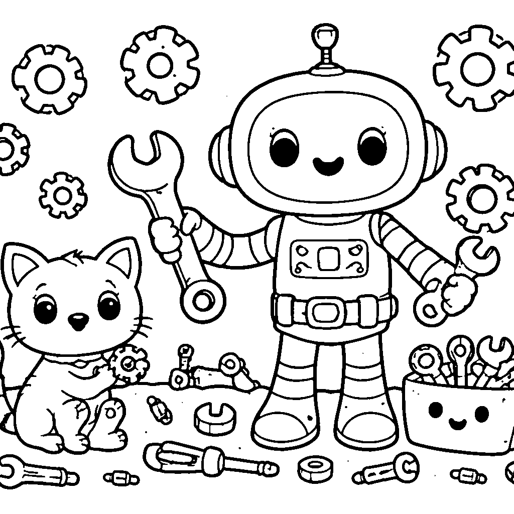 Friendly Robot Mechanic Coloring Page
