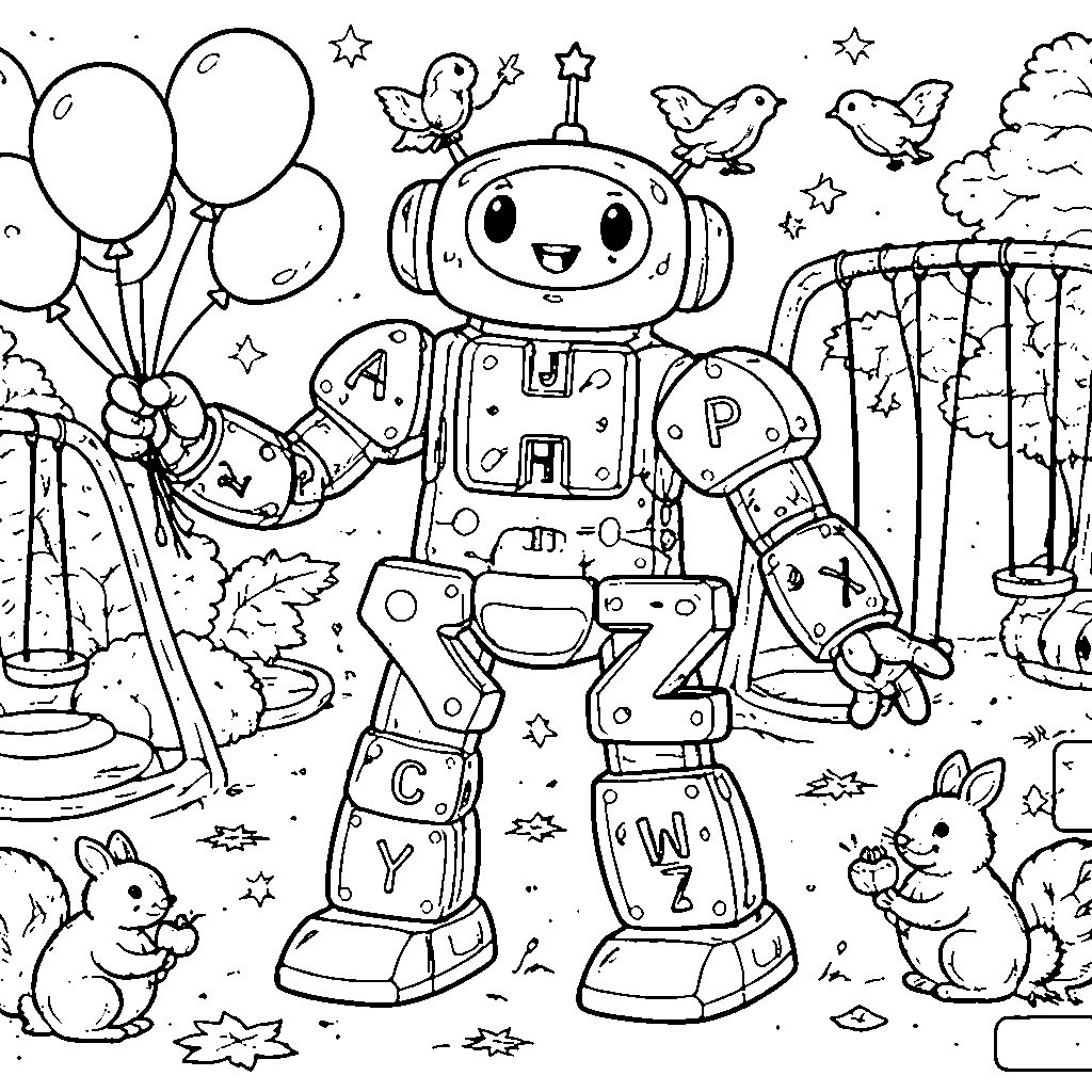 Friendly Robot Coloring Page