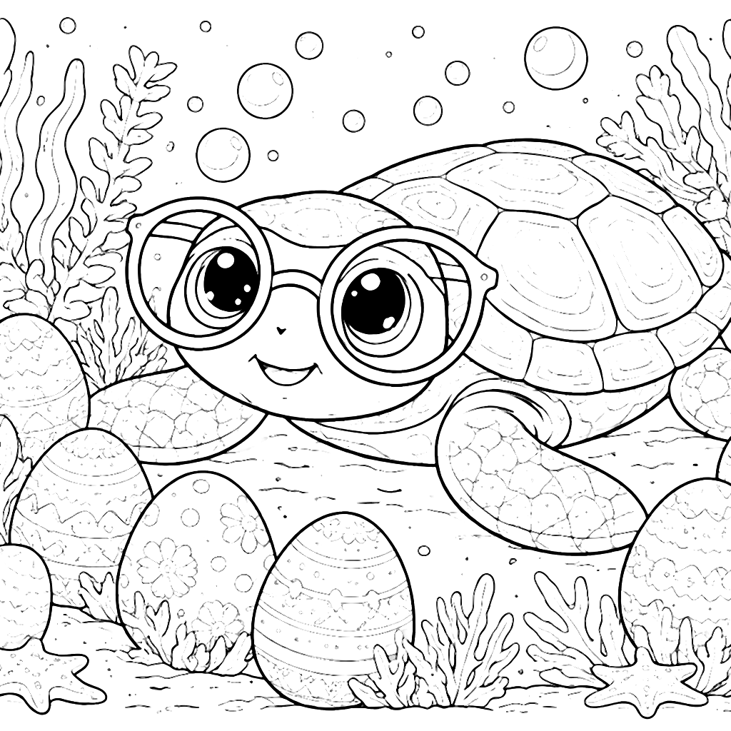 Colorful Friendly Turtle Underwater Scene Coloring Page