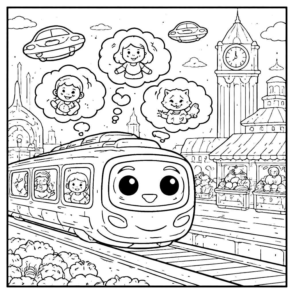 Futuristic Train Coloring Page - Dream Big in a Cityscape