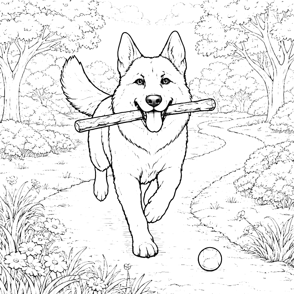 German Shepherd Playing Fetch in a Sunny Park