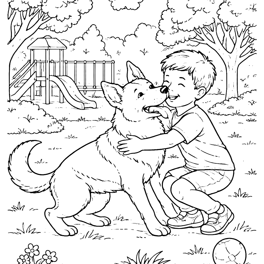 Playful German Shepherd Greeting a Child in the Park