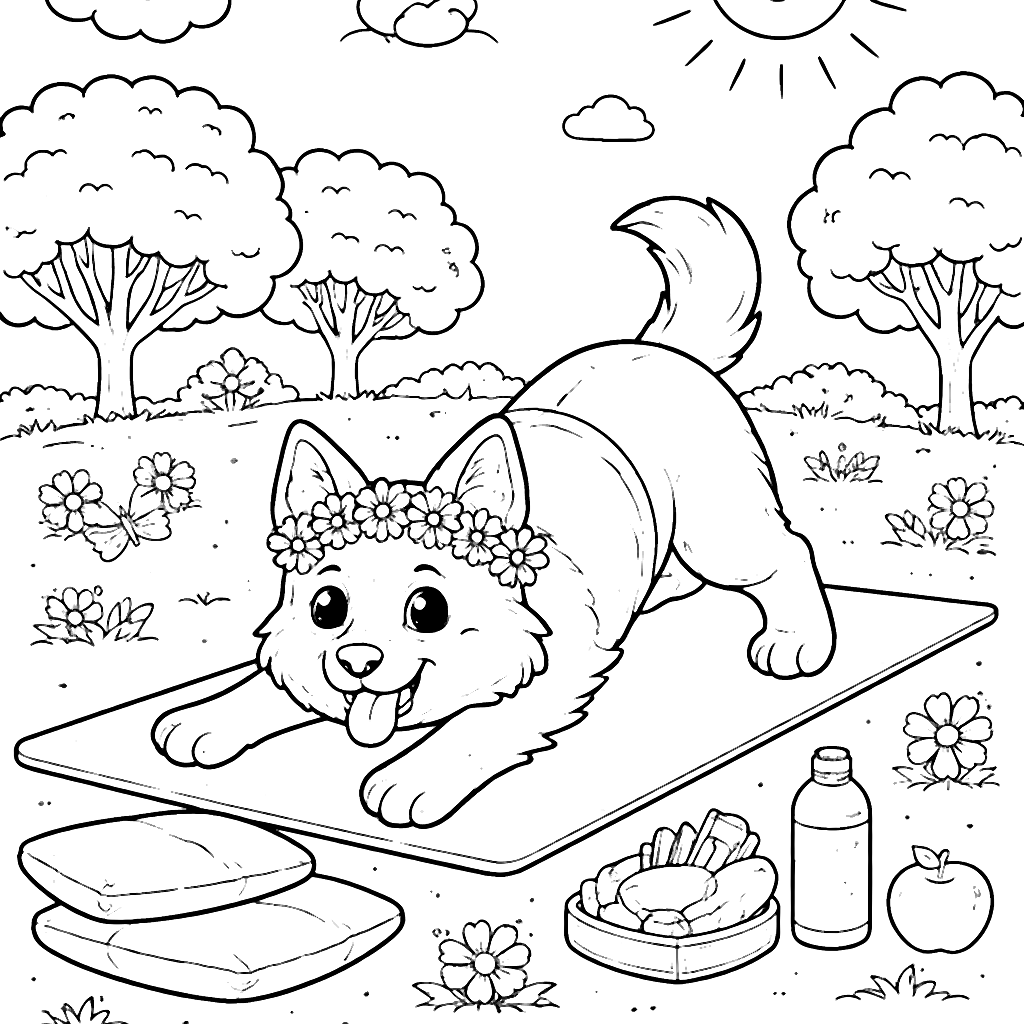 German Shepherd Doing Yoga in a Sunny Park Scene