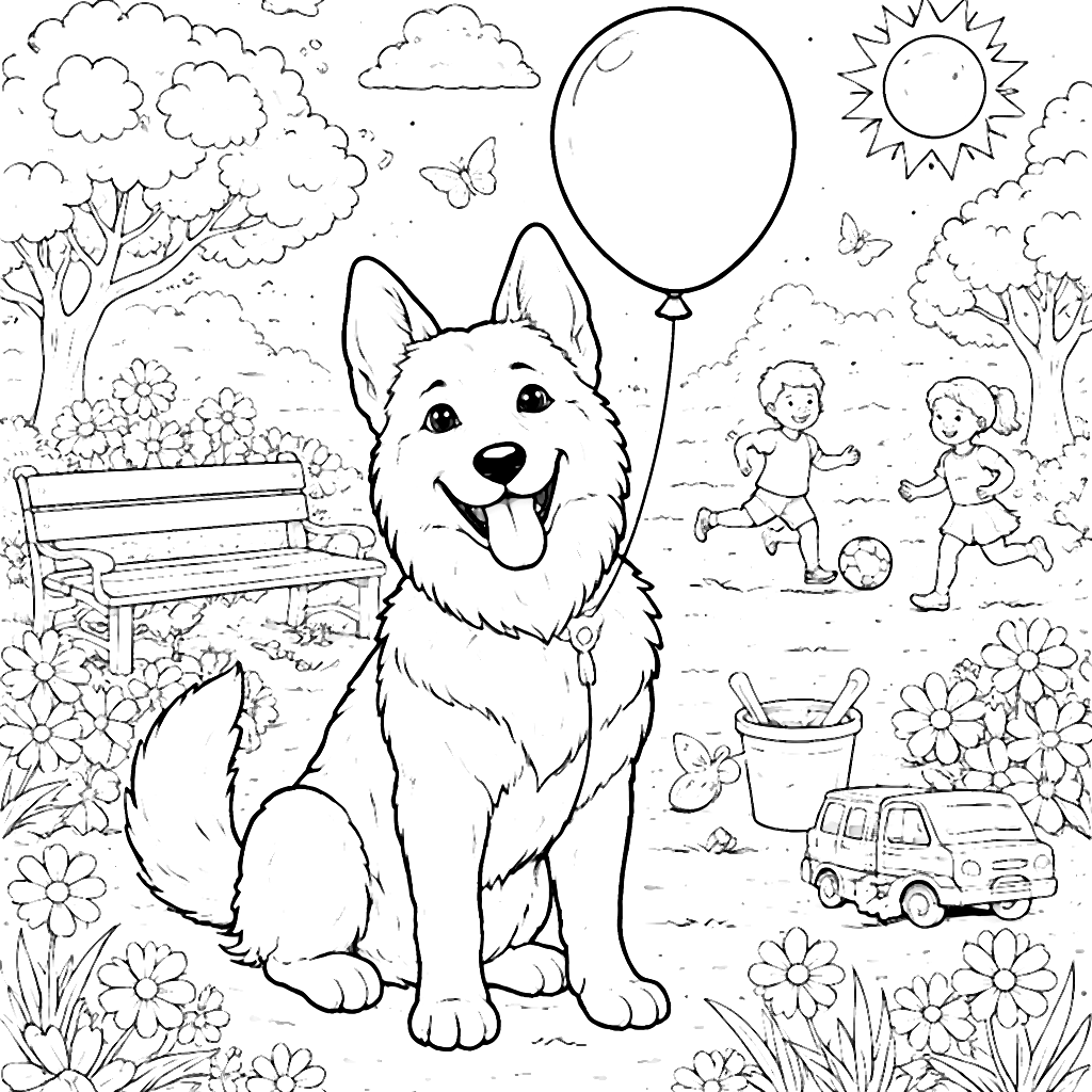 Playful German Shepherd with Balloon in Sunny Park