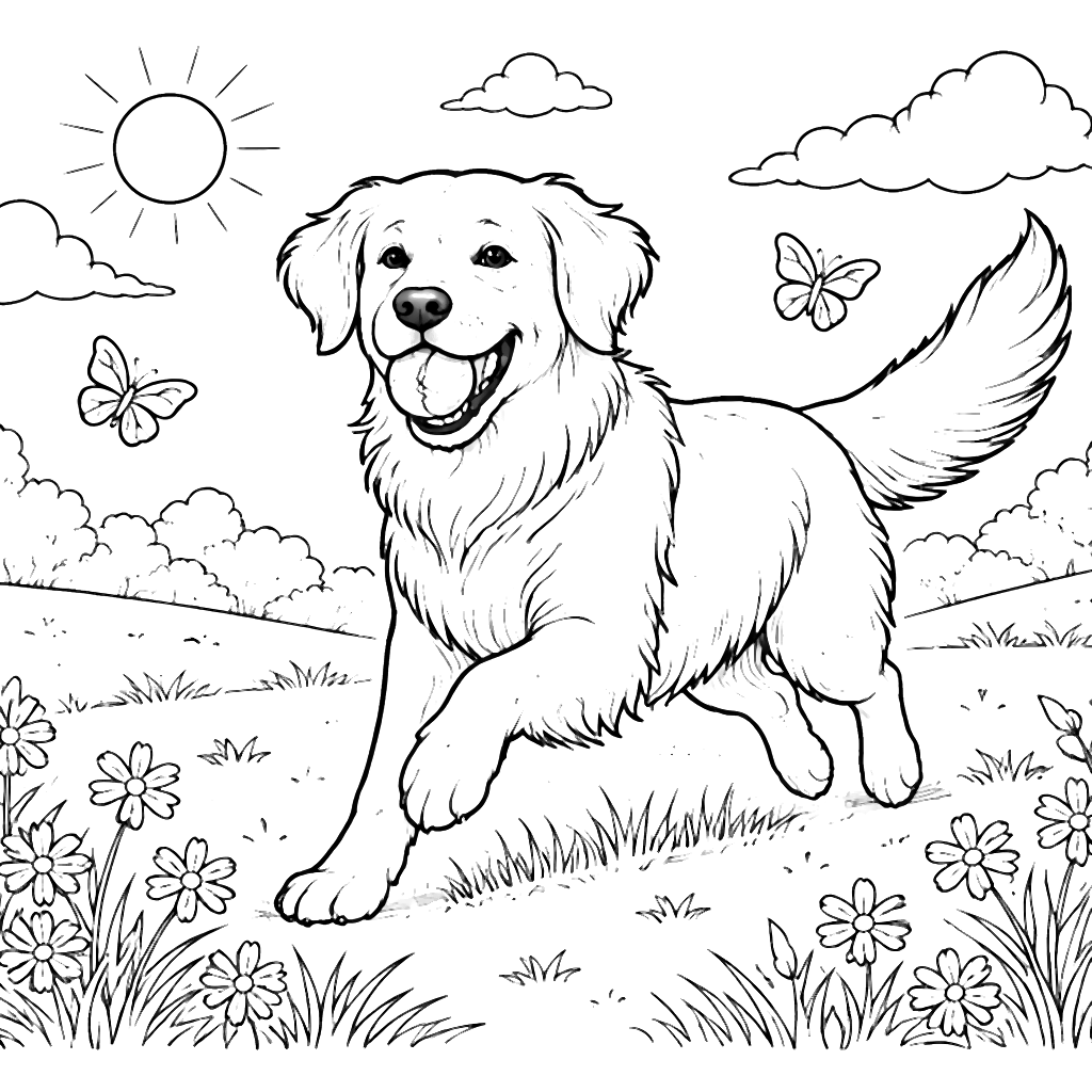 Golden Retriever Playing Fetch in a Sunny Meadow