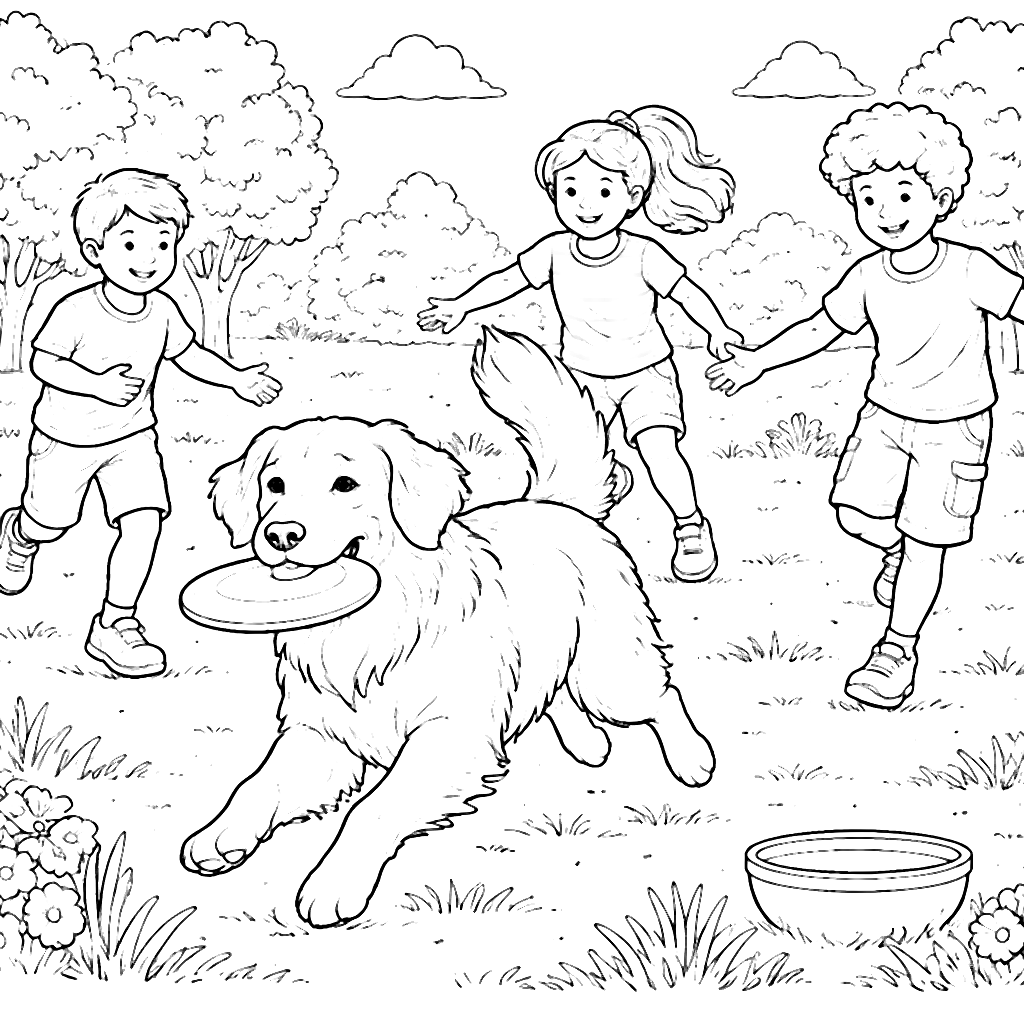 Playful Golden Retriever Coloring Page for Kids