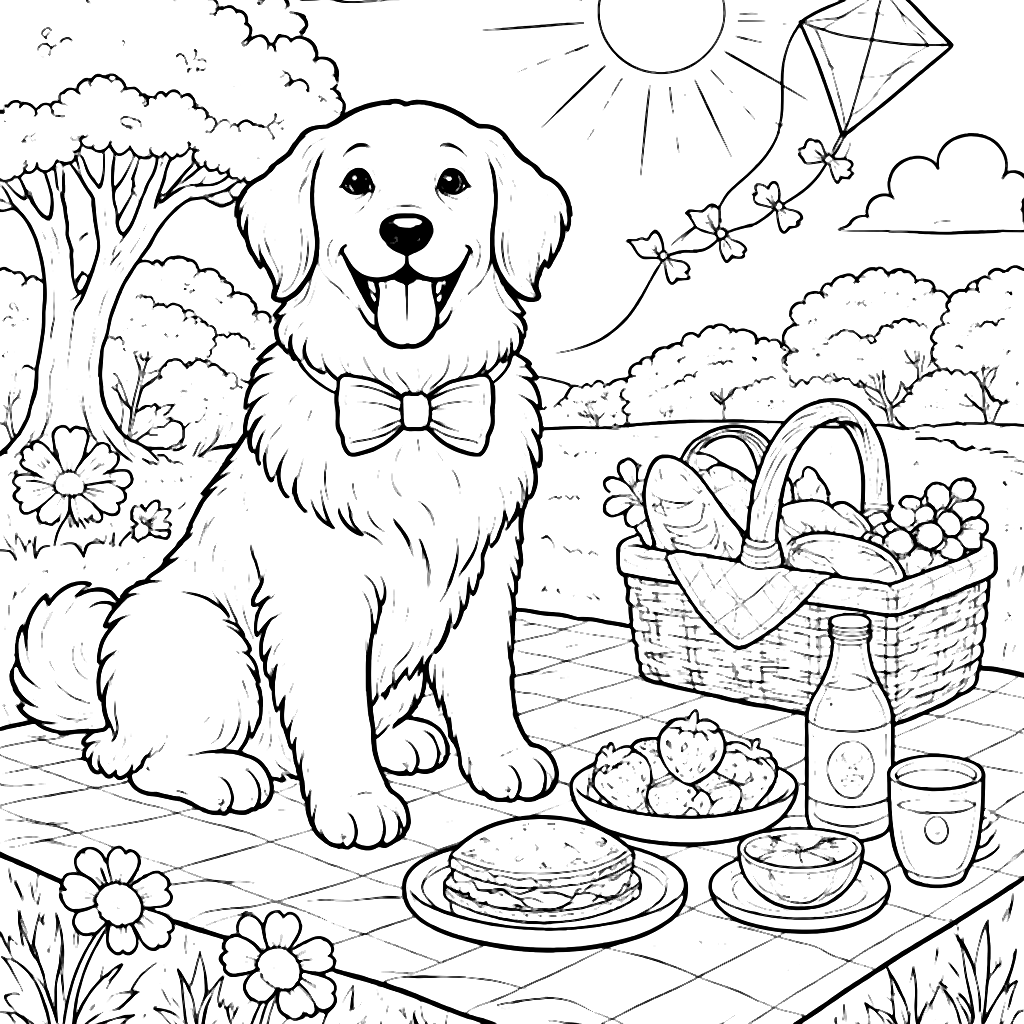 Golden Retriever Coloring Page for Kids