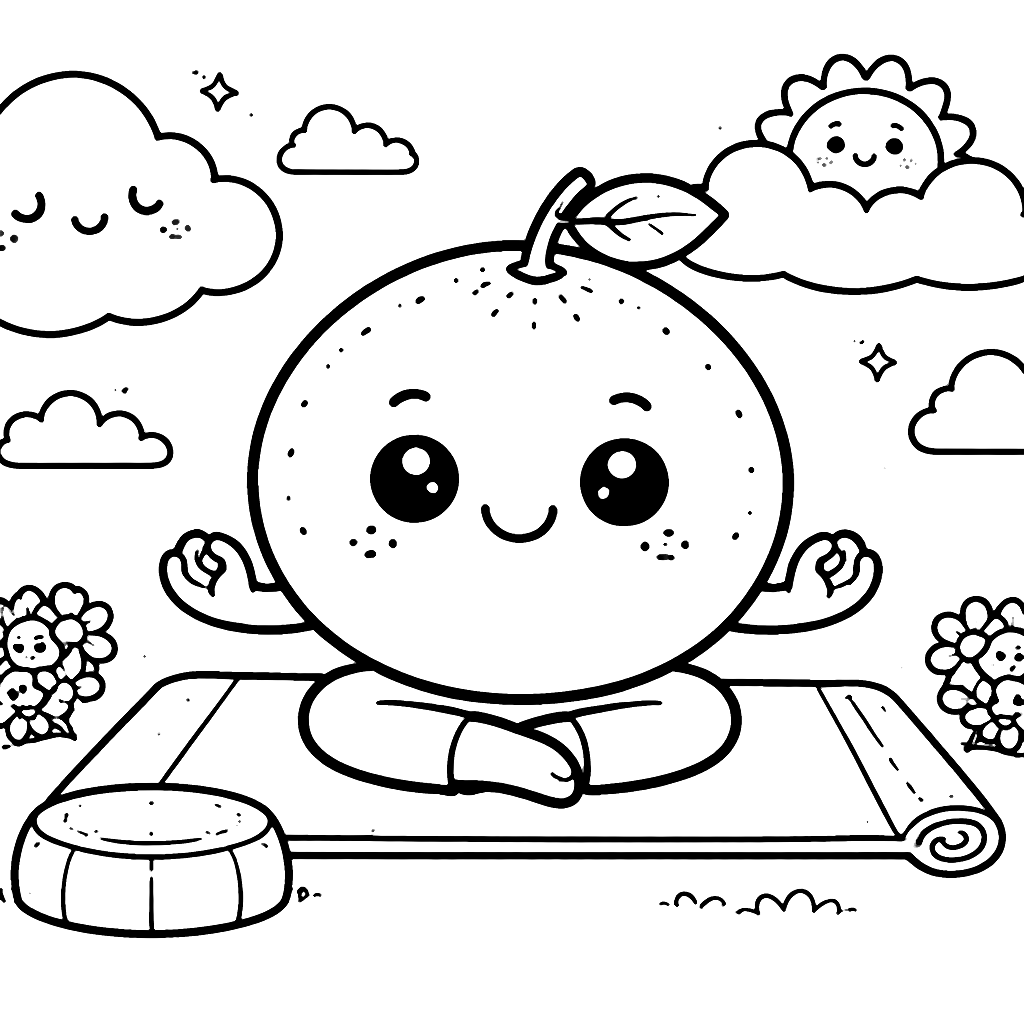 Grapefruit Yoga with Cloud Friend Coloring Page
