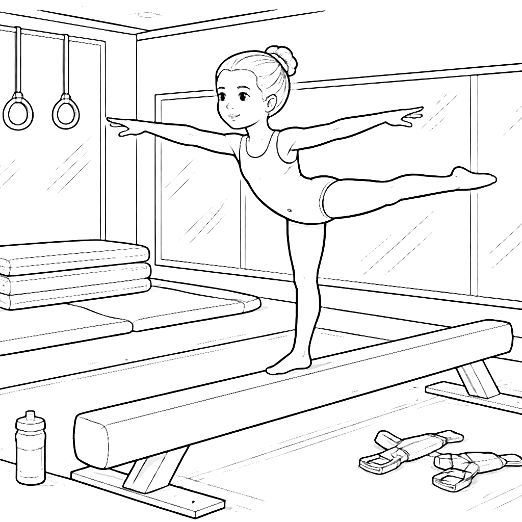 Gymnastics Coloring Page: Balance on the Beam