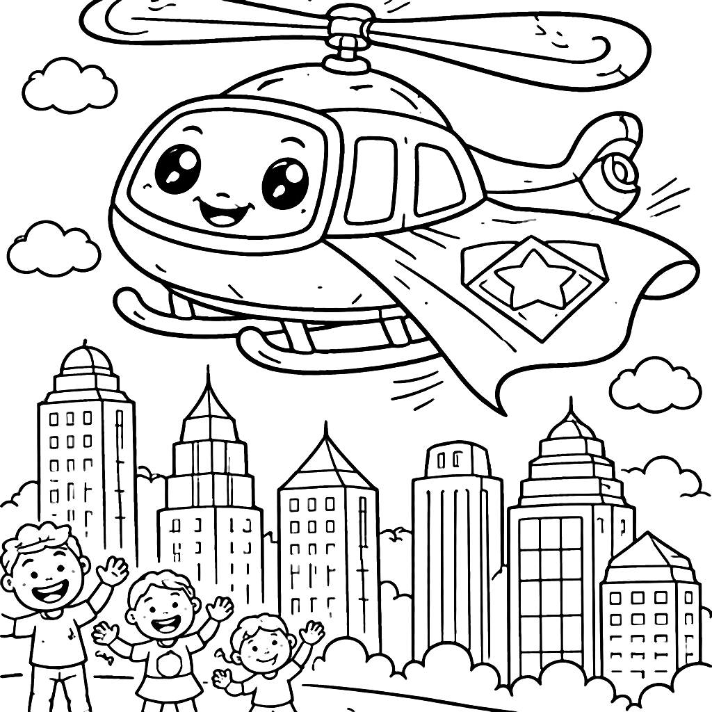 Superhero Helicopter Coloring Page for Kids