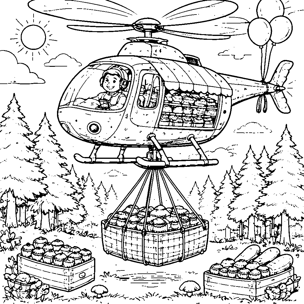 Helicopter Bakery Coloring Page