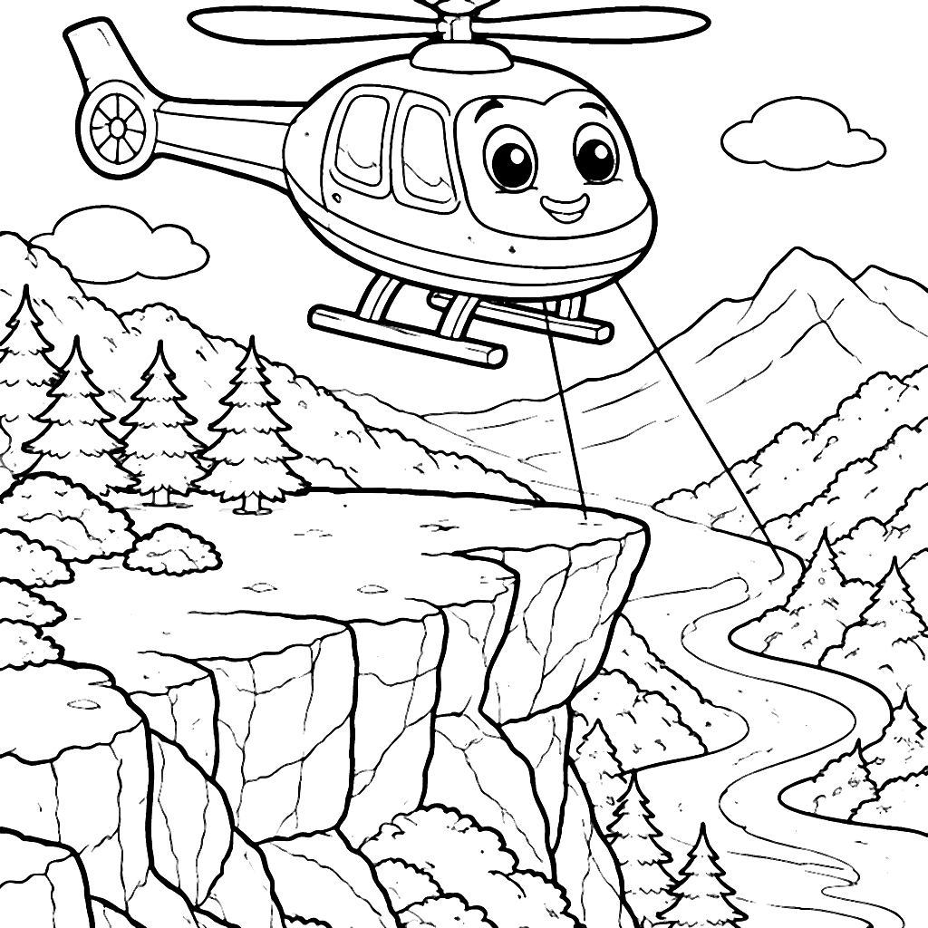 Helicopters Landing on a Rugged Cliffside Coloring Page