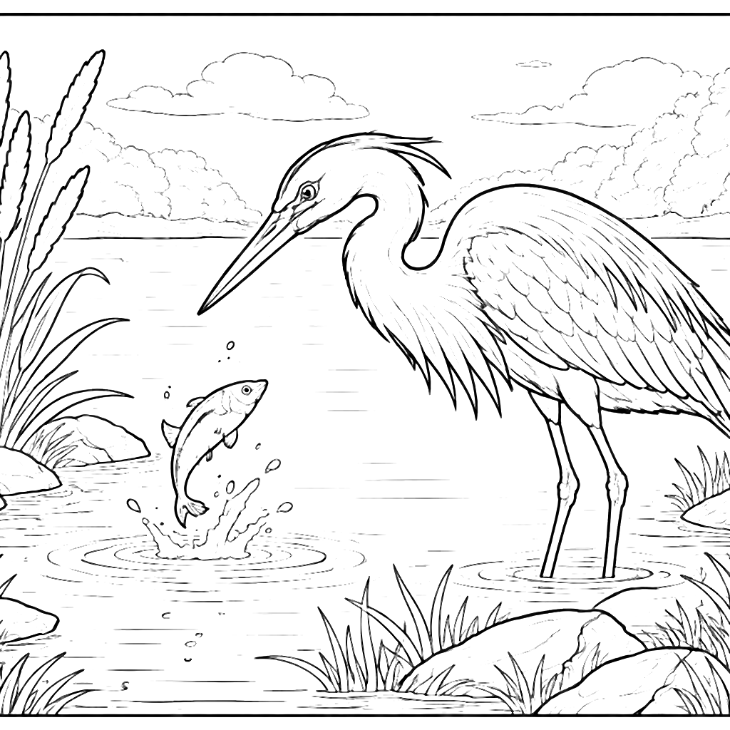 Heron Coloring Page for Kids to Print and Enjoy