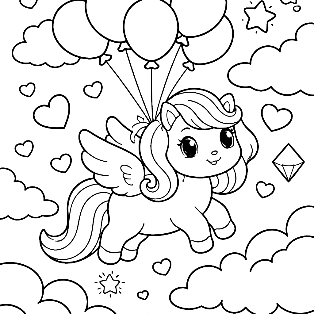 Dreamy Floating Horses Coloring Page for Kids